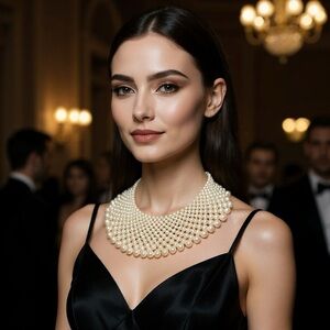 Vintage Faux Pearl Bib Collar Necklace Hong Kong Multi Strand